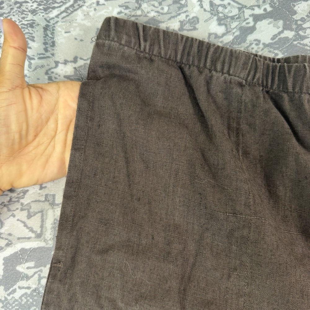 Vintage Chicos Design Linen Brown Wide Leg Crop Pants Elastic Waist Size 12 (2) - Picture 9 of 11